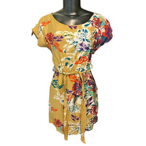 Small Callie Mac Floral Cap Sleeve Dress Belted Scoop Neck
